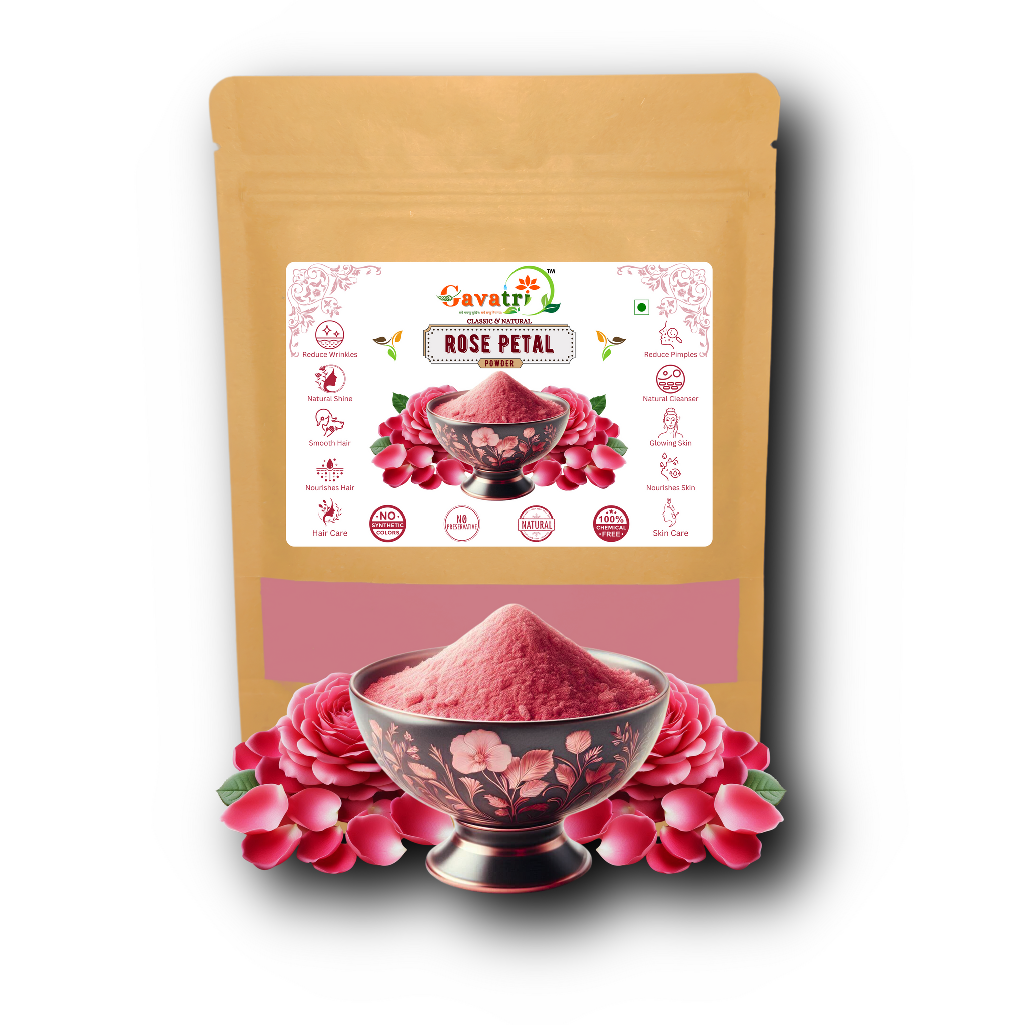Gavatri Classic And Natural Rose Petal Powder For Face, Skin & Hair Care